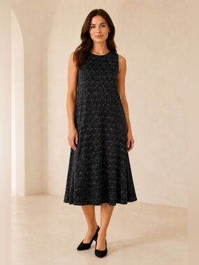Old Navy Black Gray Printed Sleeveless Midi Maxi Dress Size M